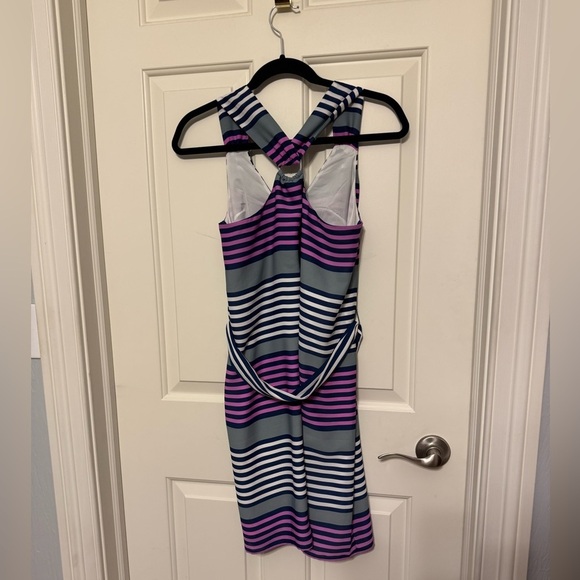 Banana Republic Multi-Stripe Pleated Fit-and-Flare Dress Square Neck Line Sz 2 - Picture 9 of 10